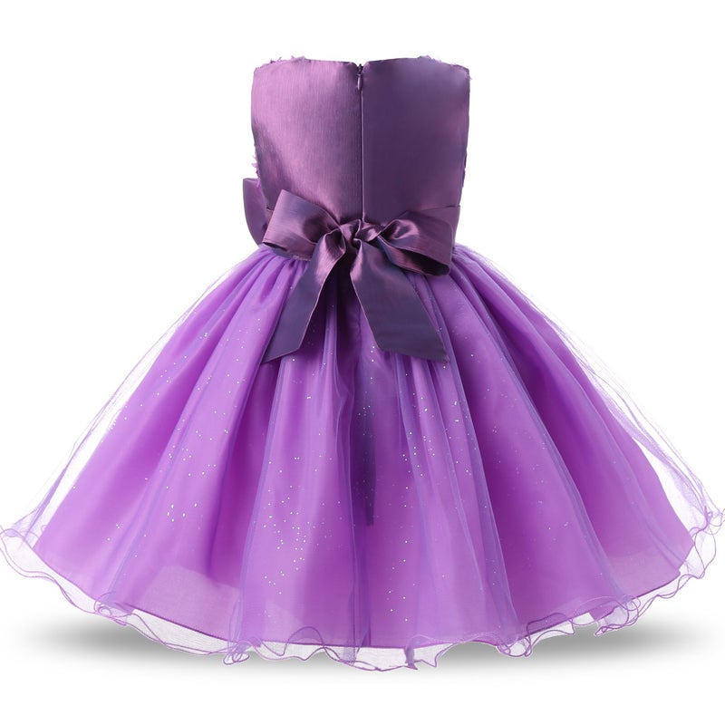 NNJXD Girl Sleeveless Lace 3D Flower Tutu Holiday Princess Dresses Size 3-4 Years Purple - Image 2